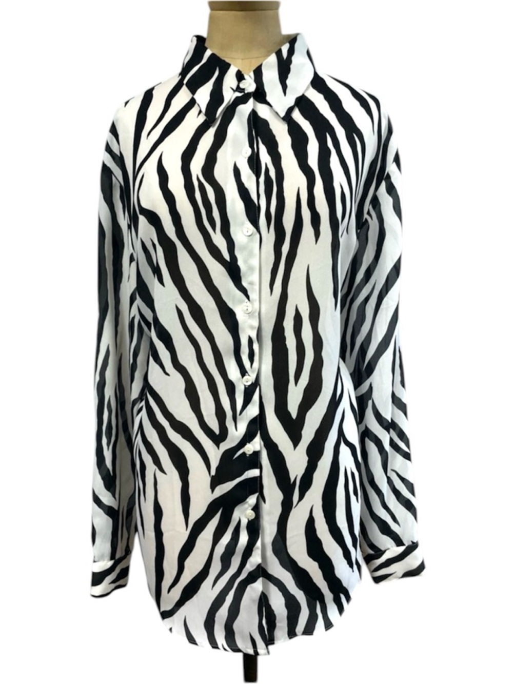 Diane Von Furstenberg Zebra Print Blouse Black White Large Sheer Animal Edgy